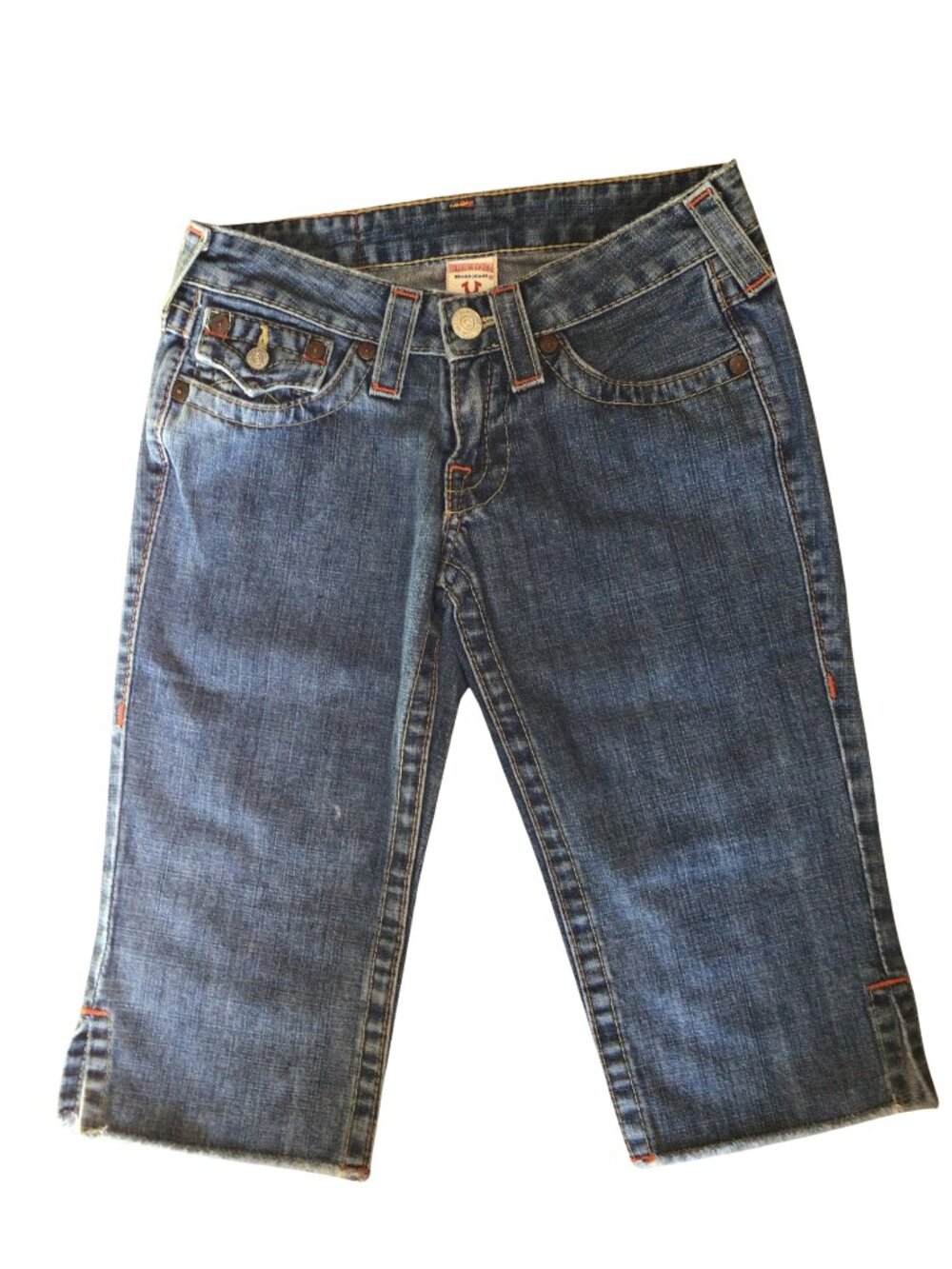 True Religion Jean Shorts Women’s 25 Blue Joey Long Bermuda Cropped Capri Denim